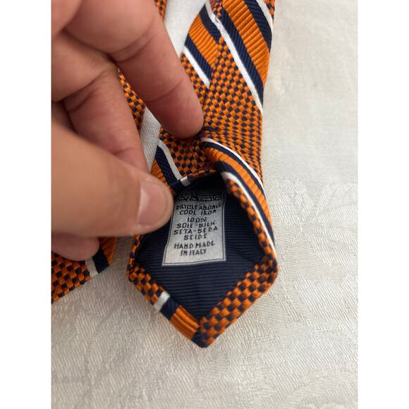 Breuer 100% Silk Tie Orange Blue Diagonal Stripe Textured Made in Italy - Picture 3 of 5
